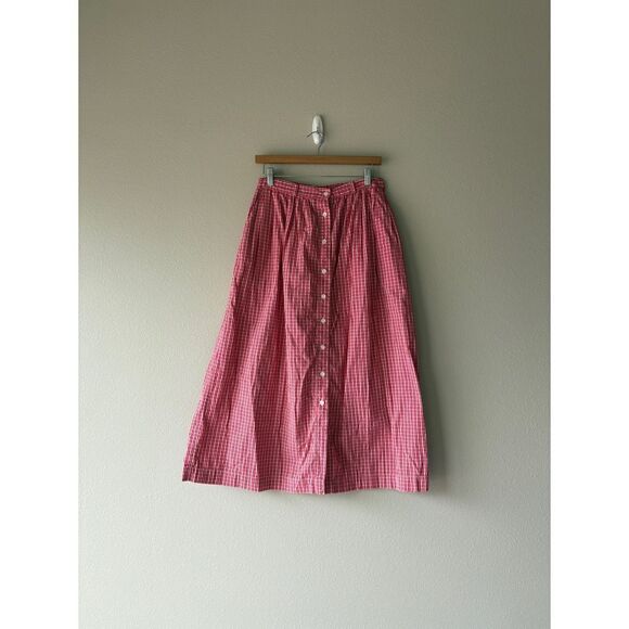 vintage 90s eagle's eye red gingham button front maxi skirt - Picture 1 of 6